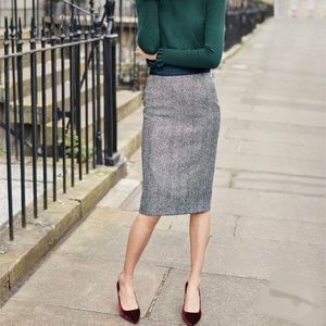 Boden Notre Dame Green Houndstooth Wool Pencil Skirt Size 10 Long
